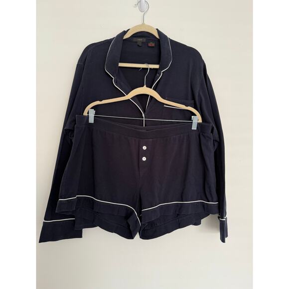 J Crew Women’s Navy Short Pajama Set Long Sleeves XXL Lounge Sleep Wear Cotton - Picture 1 of 13